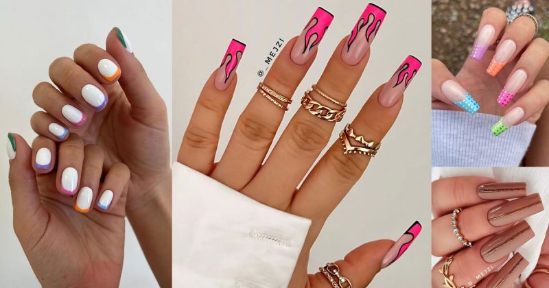 70 Trendy Summer Nail Colours & Designs : Hot Pink Flame Tip Nails