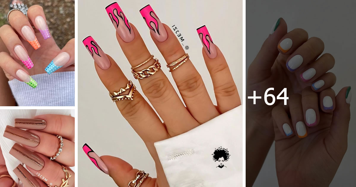 69 Trendy Winter Nail Colours & Designs : Hot Pink Flame Tip Nails