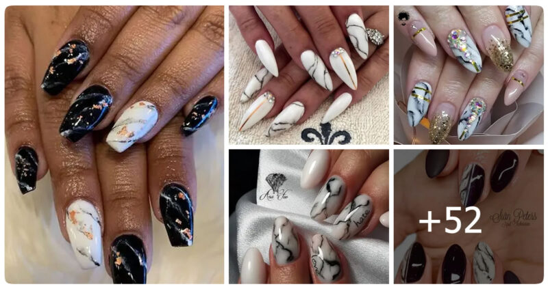 52 Photos: Black and White Marble Nail Designs