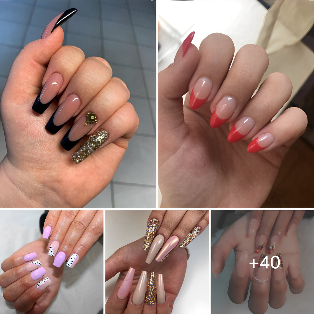 Hot Pink Flame Tip Nails