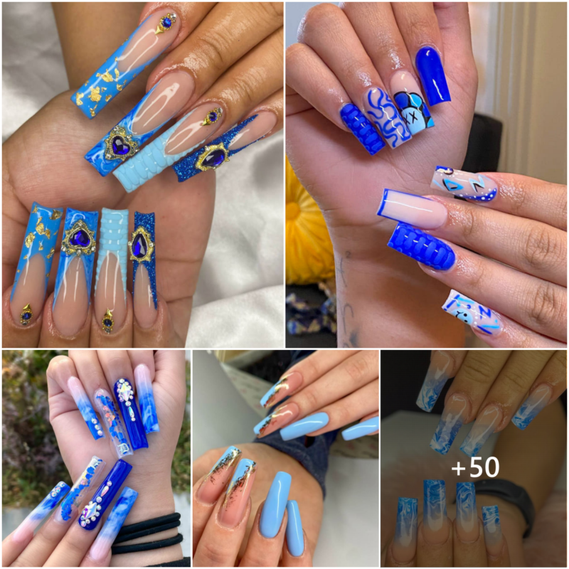 50+ Awesome Blue Nails Manicure Design Ideas
