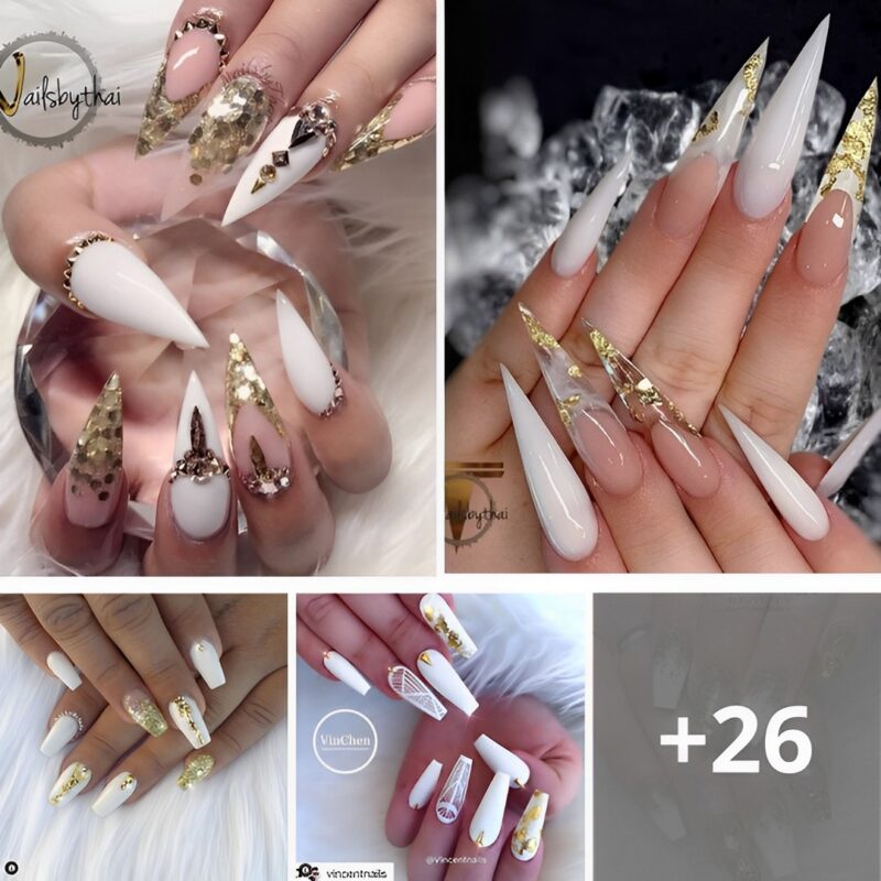 26 Glamorous White And Gold Accent Nails