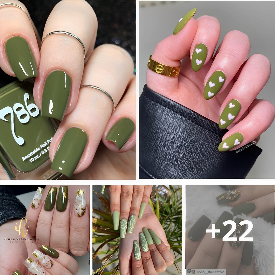 55+ Lovely Olive Green Nail Designs For Fall 2024
