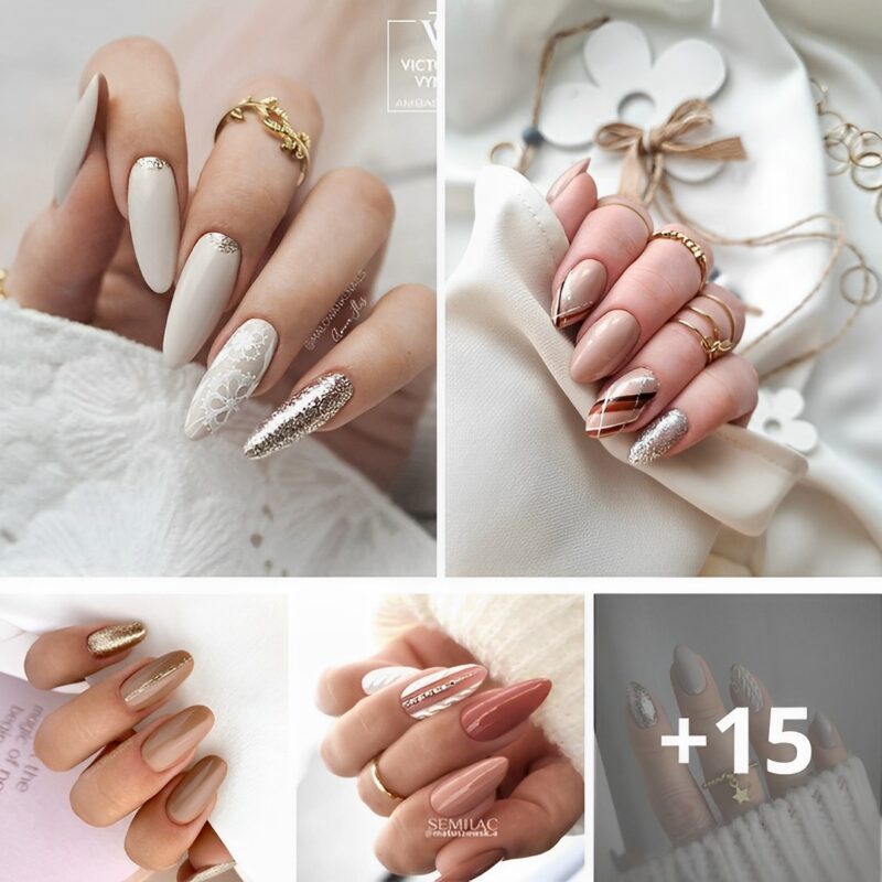 20+ Creatiʋe Ideas for Neutral Nails that Rock: Beige Nails with Design.