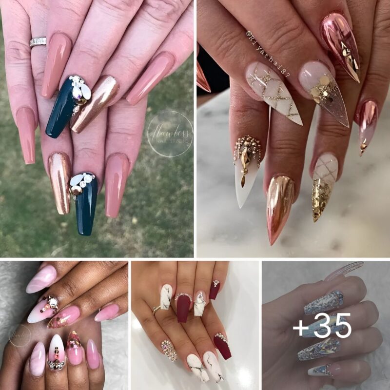 53 Stylish Nail Designs with Diamonds that can Steal the Present