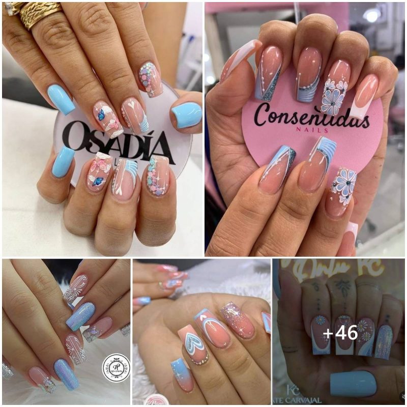 Quick inspiration ideas for short blue nails part 2