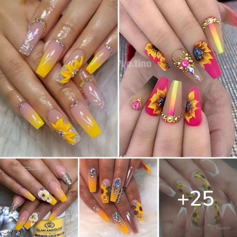 25 Dazzling Manicure Arts Adorned With Yellow Sunflowers For Graceful Summer Girls