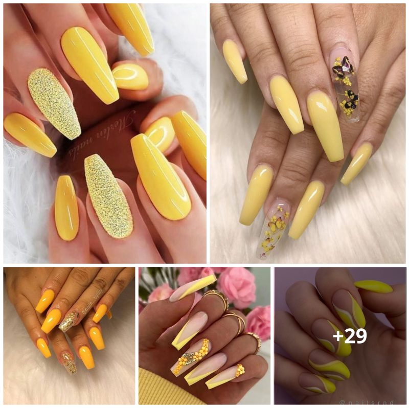 Yellow Nails with Summer Design