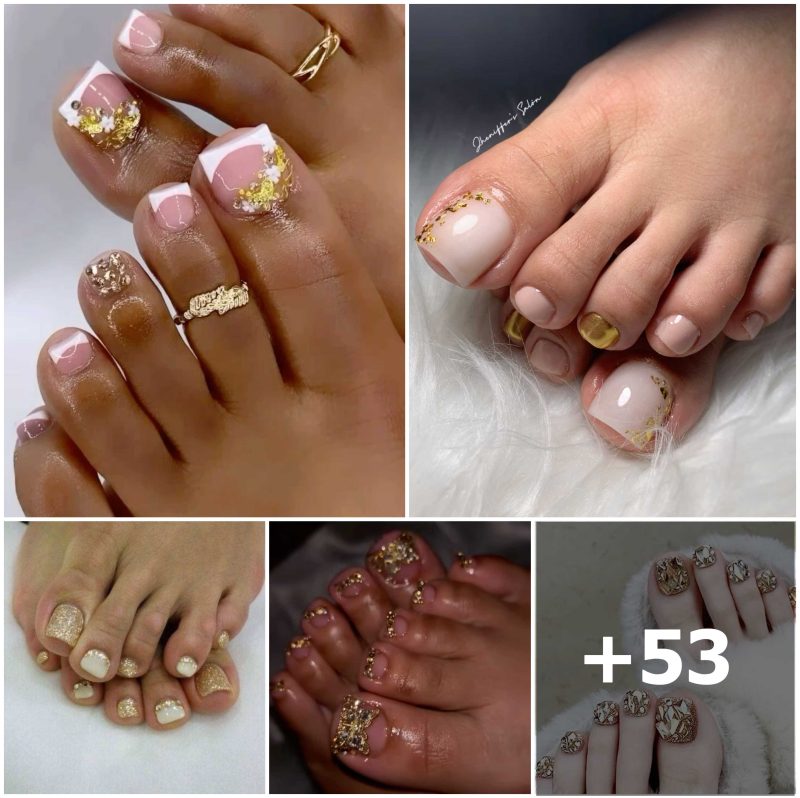 Chic Nude and Gold Glitter Toe Nail Designs